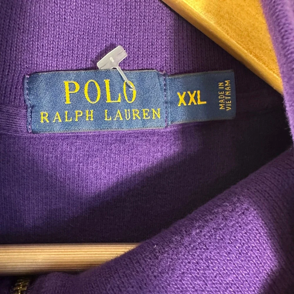 Polo Ralph Lauren Mens XXL Purple Quarter Zip Pullover Cotton Sweater Green Pony